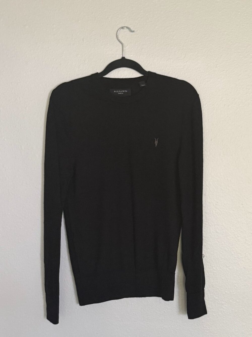 AllSaints Mode Merino Wool Crew Neck Sweater Men's Medium Black Ramskull